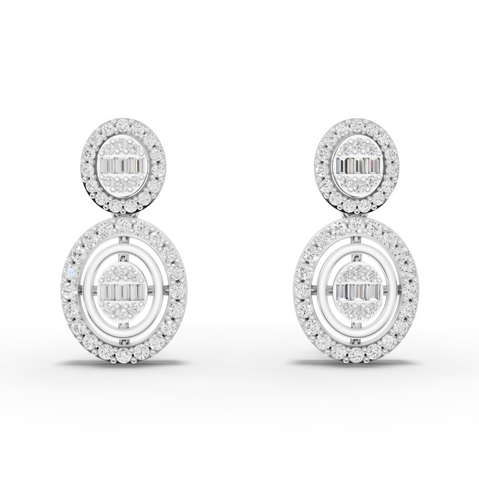 0.56 Ct Oval Halo Lab Diamond Drop Earrings with Baguette Cluster