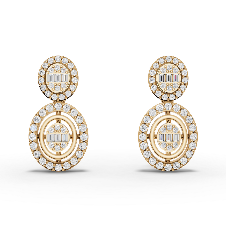 0.56 Ct Oval Halo with Baguette Cluster Earrings