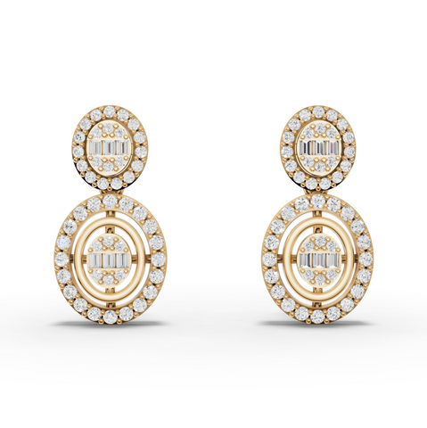 0.56 Ct Oval Halo Lab Diamond Drop Earrings with Baguette Cluster
