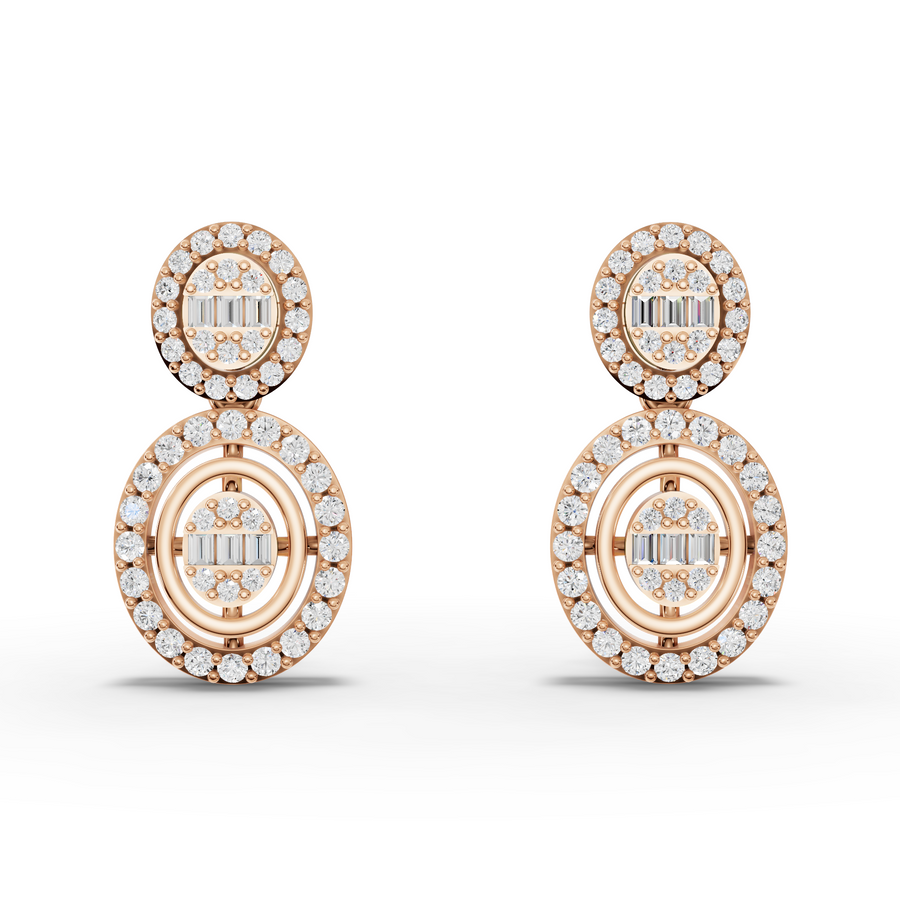 0.56 Ct Oval Halo with Baguette Cluster Earrings