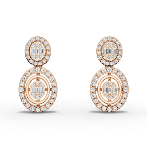 0.56 Ct Oval Halo Lab Diamond Drop Earrings with Baguette Cluster