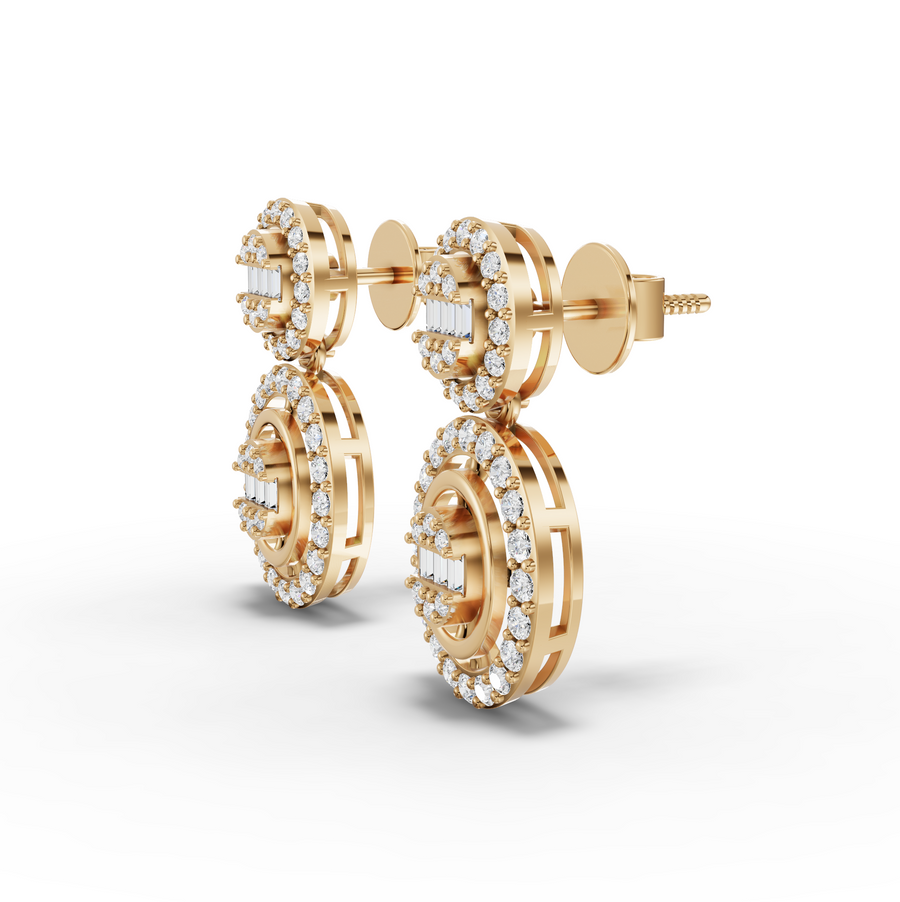 0.56 Ct Oval Halo with Baguette Cluster Earrings