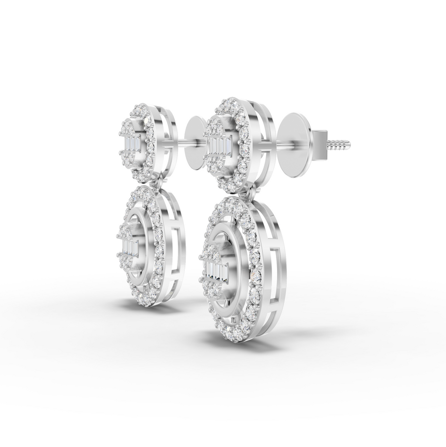 0.56 Ct Oval Halo with Baguette Cluster Earrings
