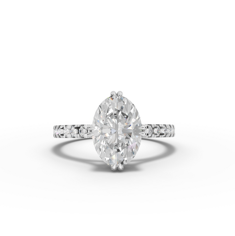 1.21 Ct Oval Solitaire Lab Diamond Hidden Halo Pavé Ring 1.00 Ct Center