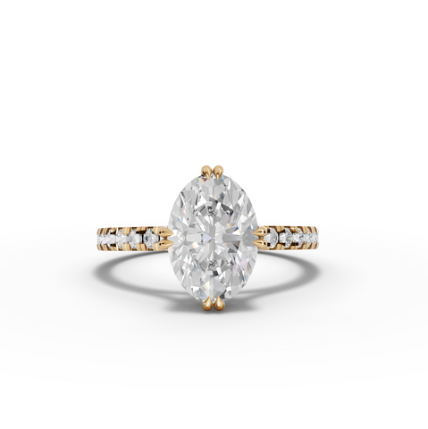 1.21 Ct Oval Solitaire Lab Diamond Hidden Halo Pavé Ring 1.00 Ct Center
