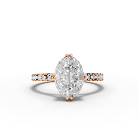 1.21 Ct Oval Solitaire Lab Diamond Hidden Halo Pavé Ring 1.00 Ct Center