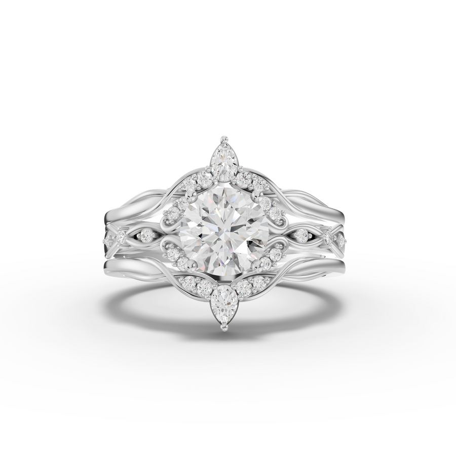 1.19 ct round solitaire halo lab diamond chevron ring set with 1.00 ct center stone