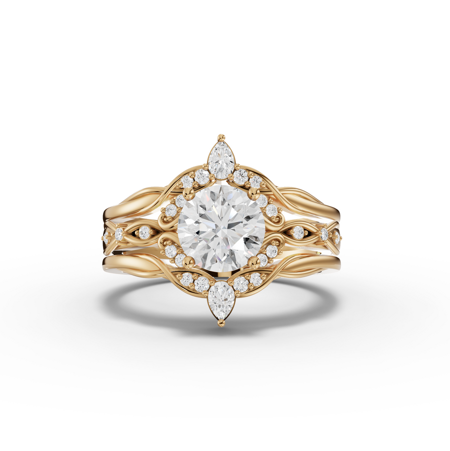 1.19 Ct Round Solitaire Halo With Side Band Set 1.00 Ct Center