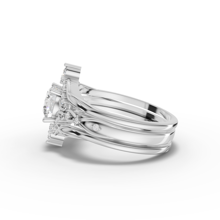 1.19 Ct Round Solitaire Halo With Side Band Set 1.00 Ct Center