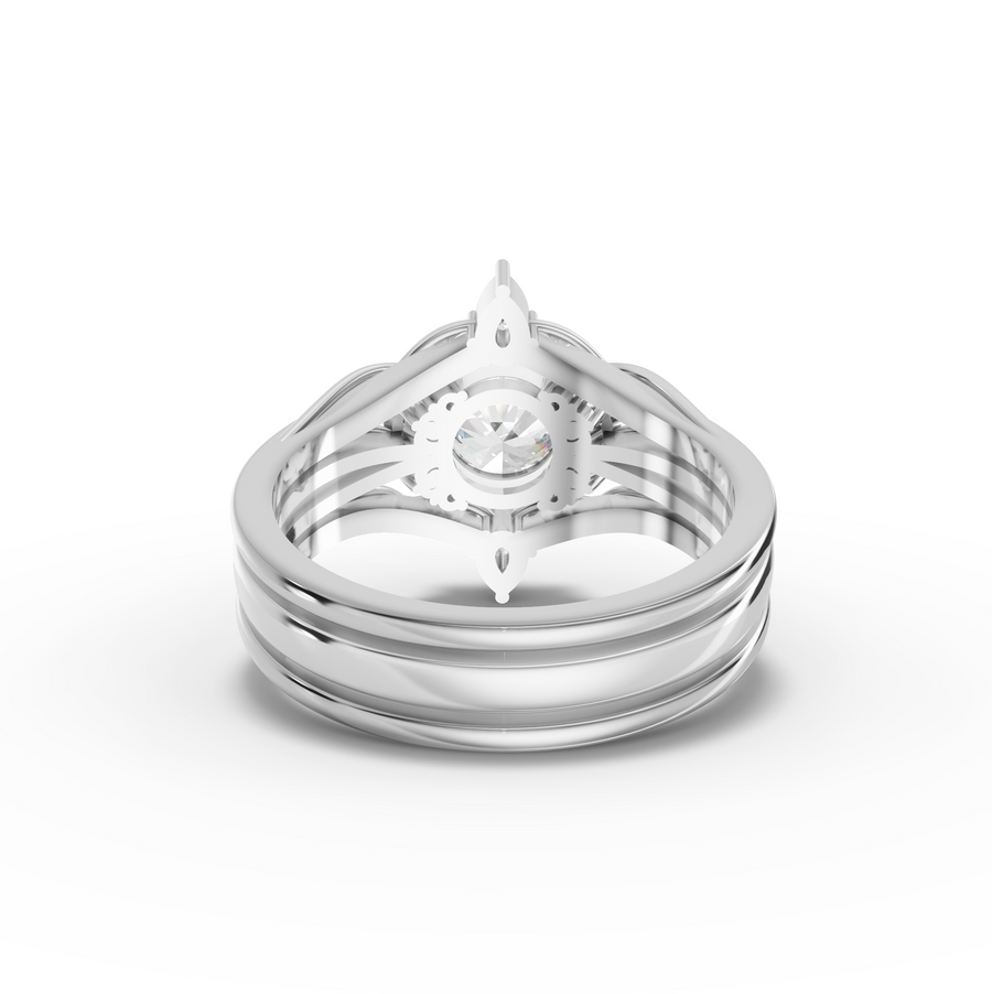 1.19 Ct Round Solitaire Halo With Side Band Set 1.00 Ct Center