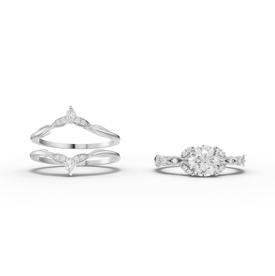 1.19 Ct Round Solitaire Halo With Side Band Set 1.00 Ct Center