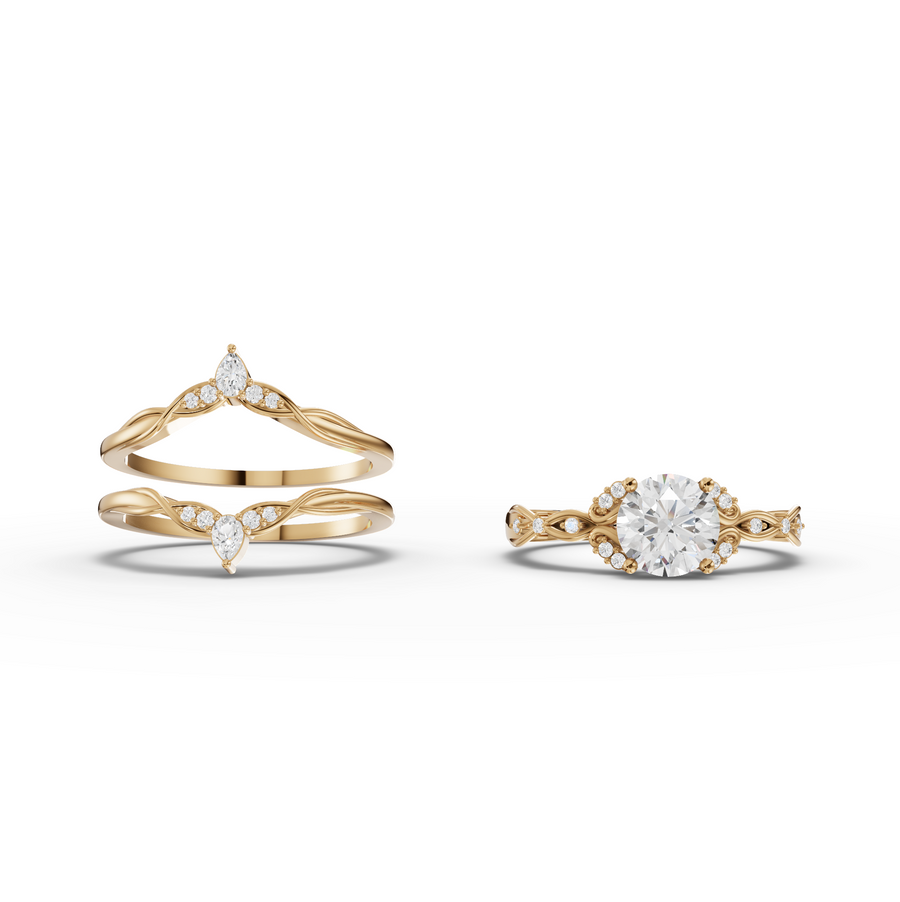 1.19 Ct Round Solitaire Halo With Side Band Set 1.00 Ct Center