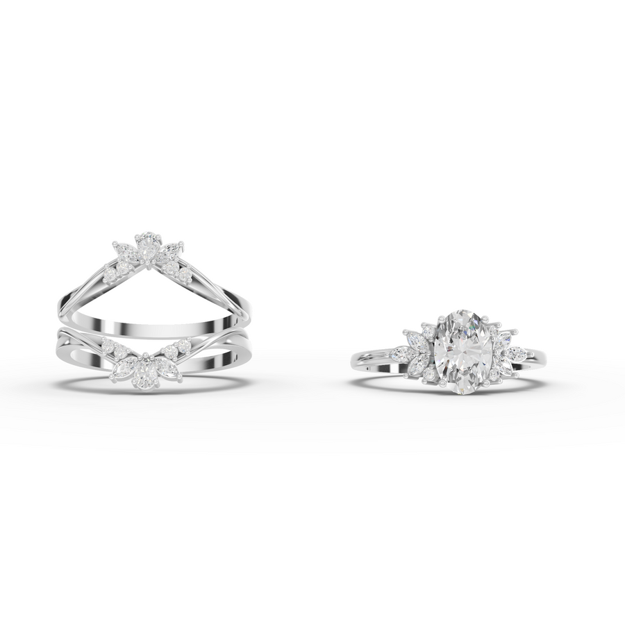 1.41 Ct Oval Halo With Side Stone Band Ring 1.00 Ct Center