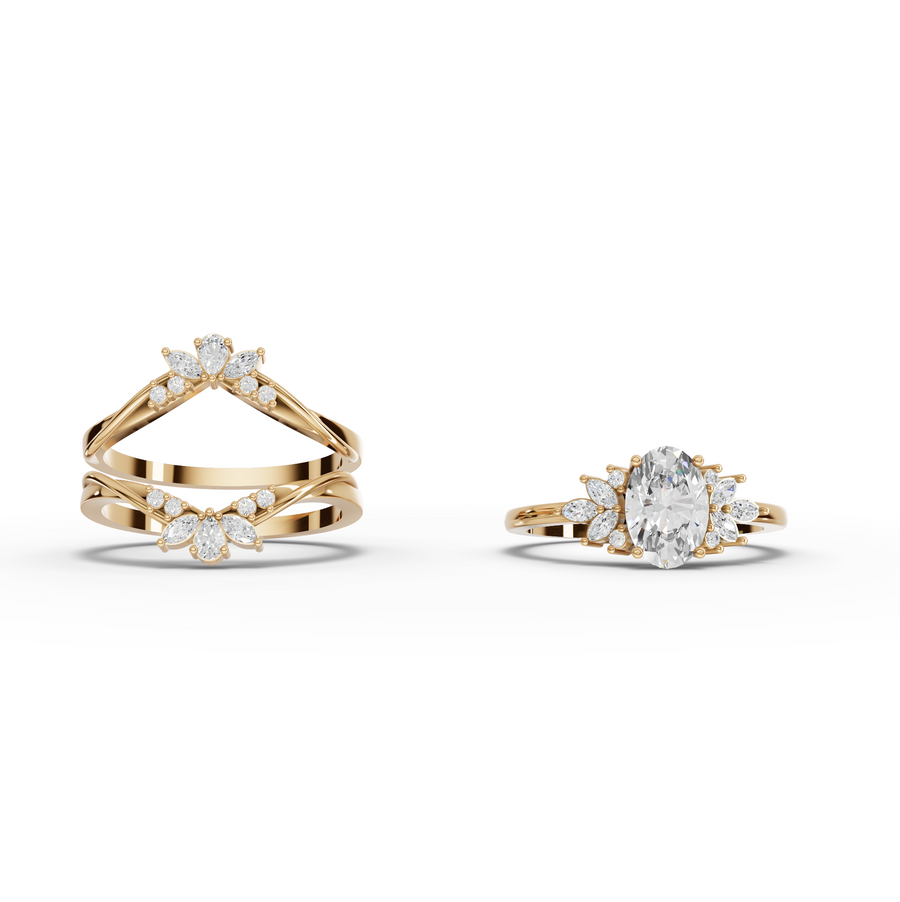 1.41 Ct Oval Halo With Side Stone Band Ring 1.00 Ct Center