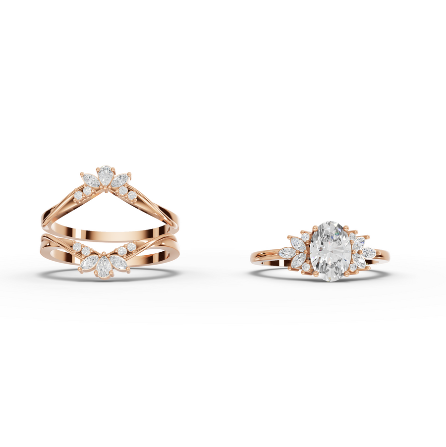 1.41 Ct Oval Halo With Side Stone Band Ring 1.00 Ct Center
