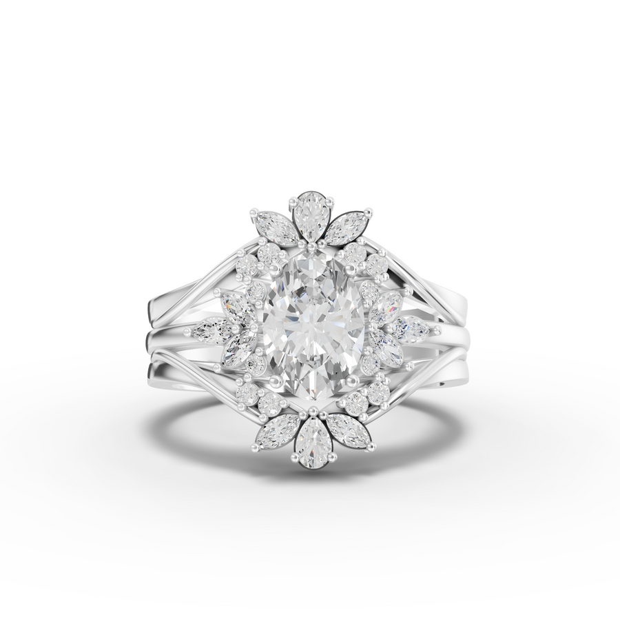 1.41 ct oval lab diamond halo ring with 1.00 ct center and marquise floral side band