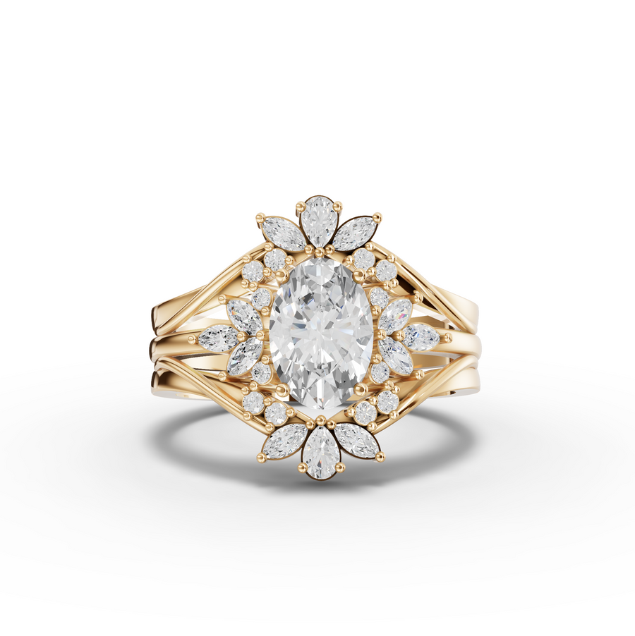 1.41 Ct Oval Halo With Side Stone Band Ring 1.00 Ct Center