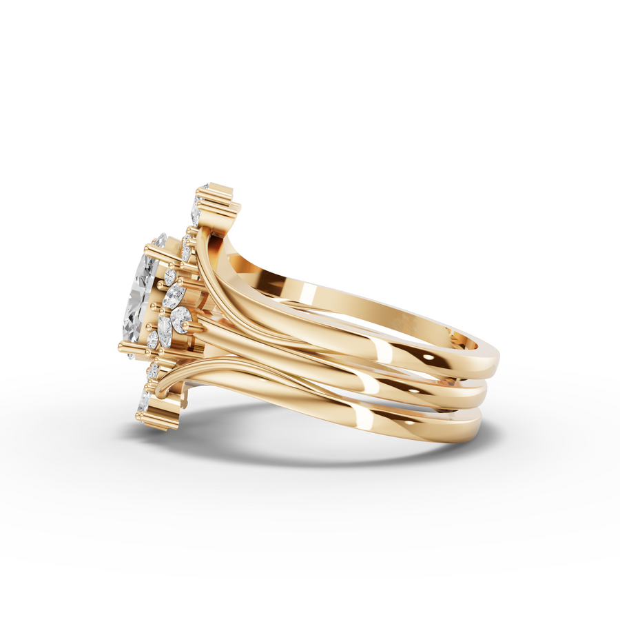 1.41 Ct Oval Halo With Side Stone Band Ring 1.00 Ct Center