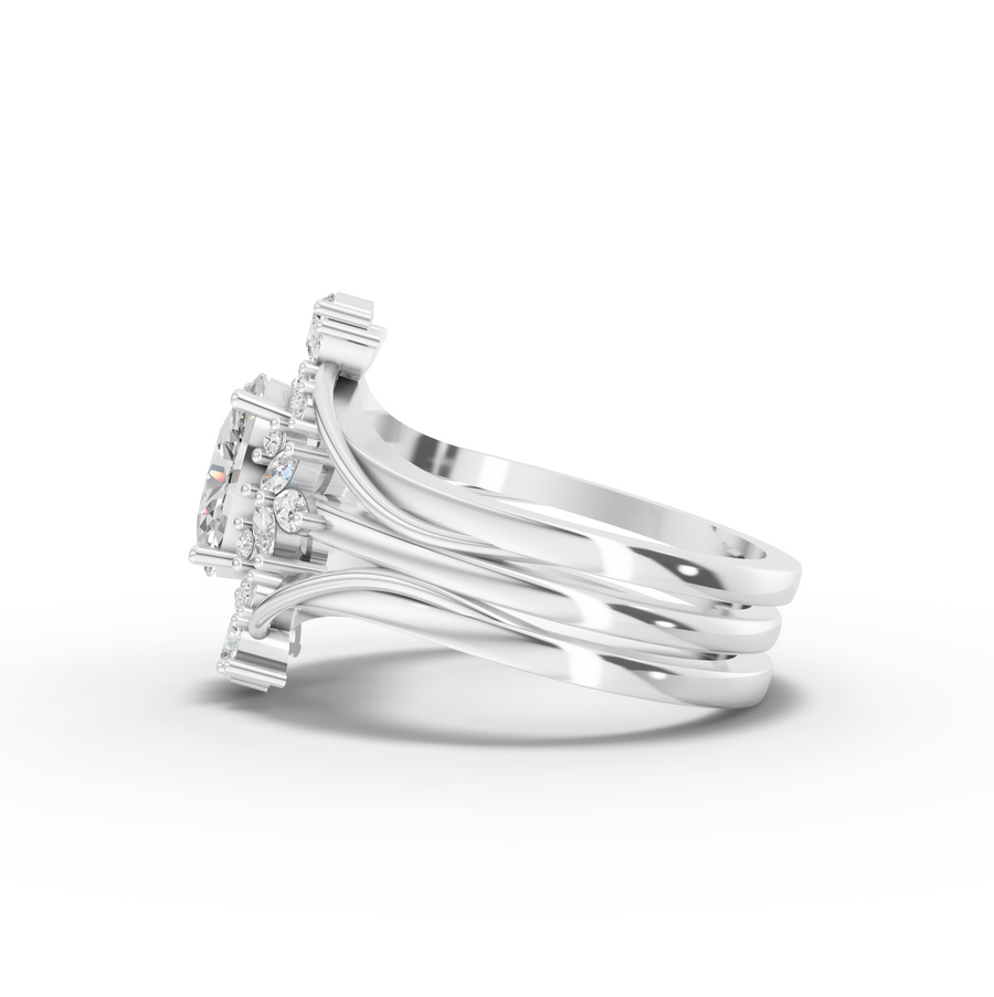 1.41 Ct Oval Halo With Side Stone Band Ring 1.00 Ct Center