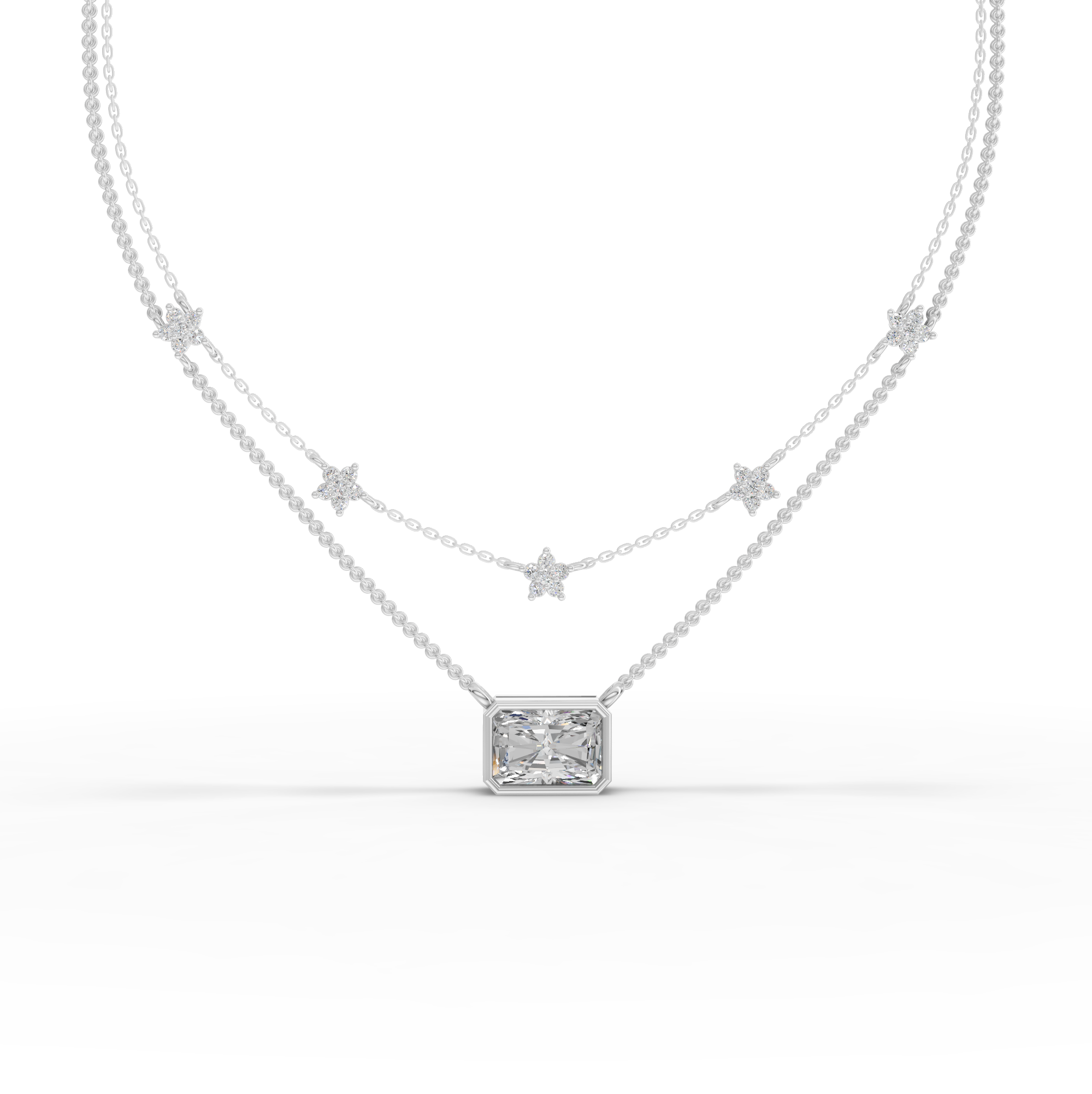 2.25 ct radiant layered star lab diamond necklace with 2.00 ct center pendant