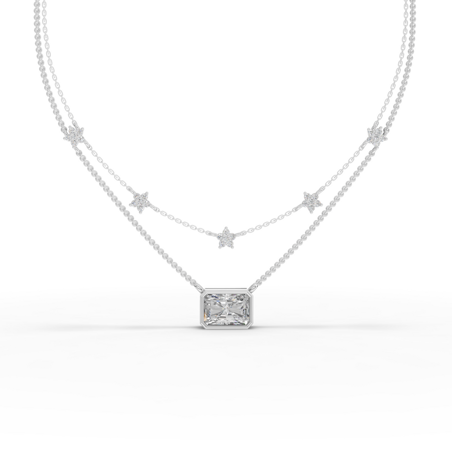 2.25 ct radiant layered star lab diamond necklace with 2.00 ct center pendant
