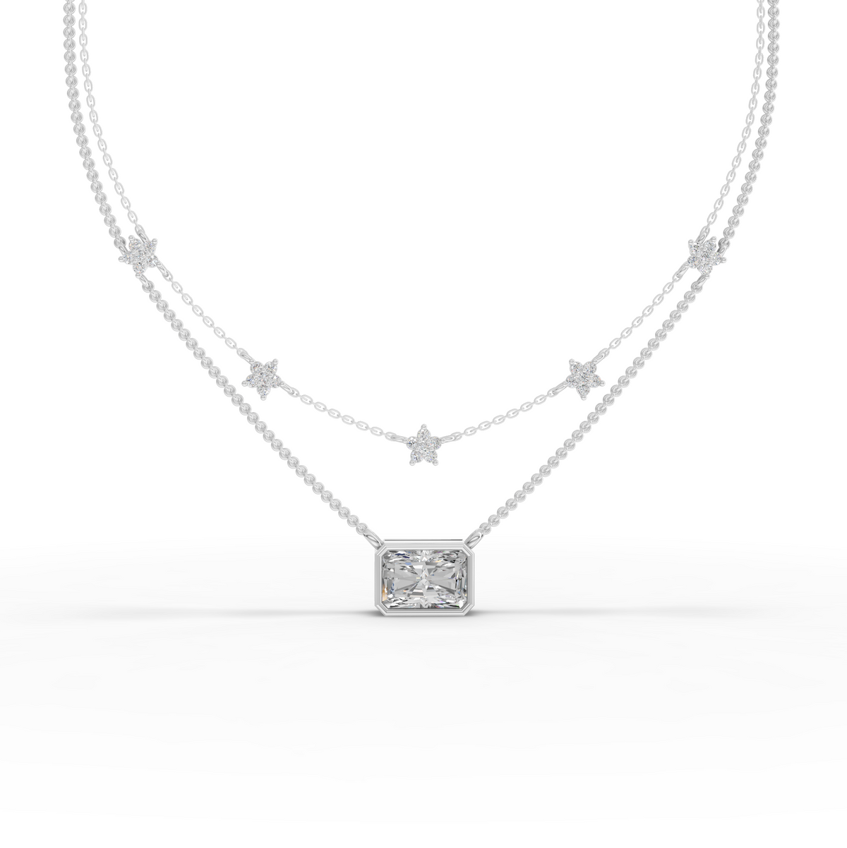 2.25 ct radiant layered star lab diamond necklace with 2.00 ct center pendant