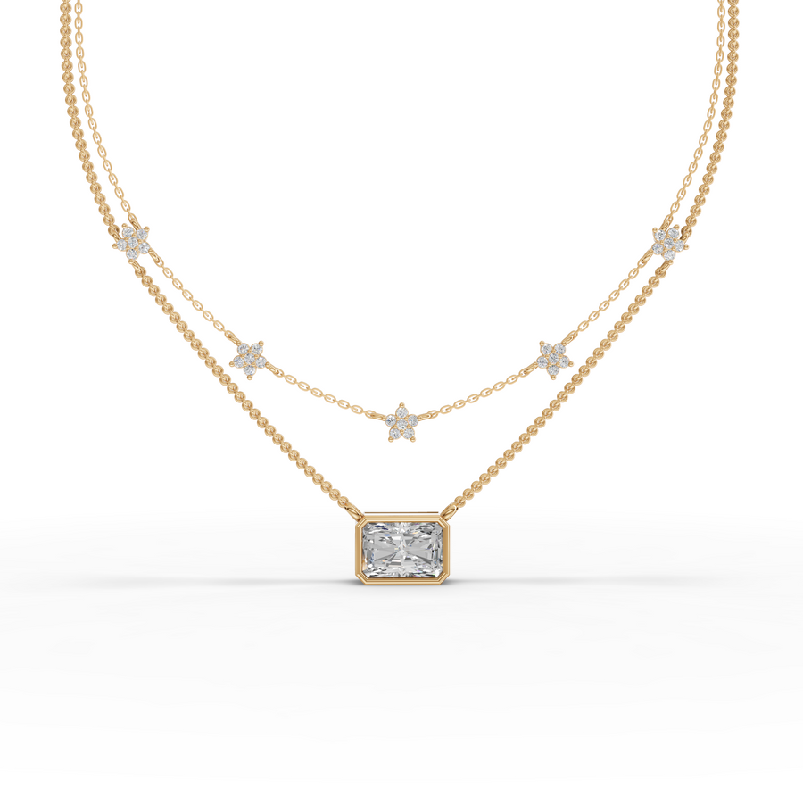 2.25 Ct Radiant Layered Star Necklace 2.00 Ct Center
