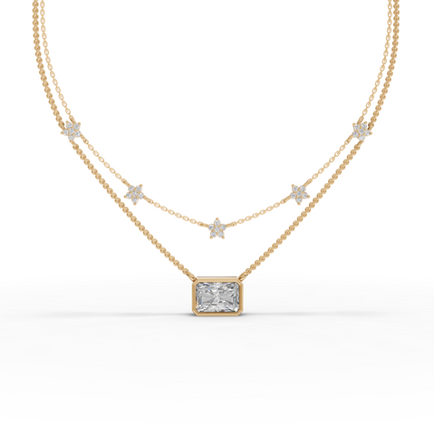 2.25 Ct Radiant Layered Star Necklace 2.00 Ct Center