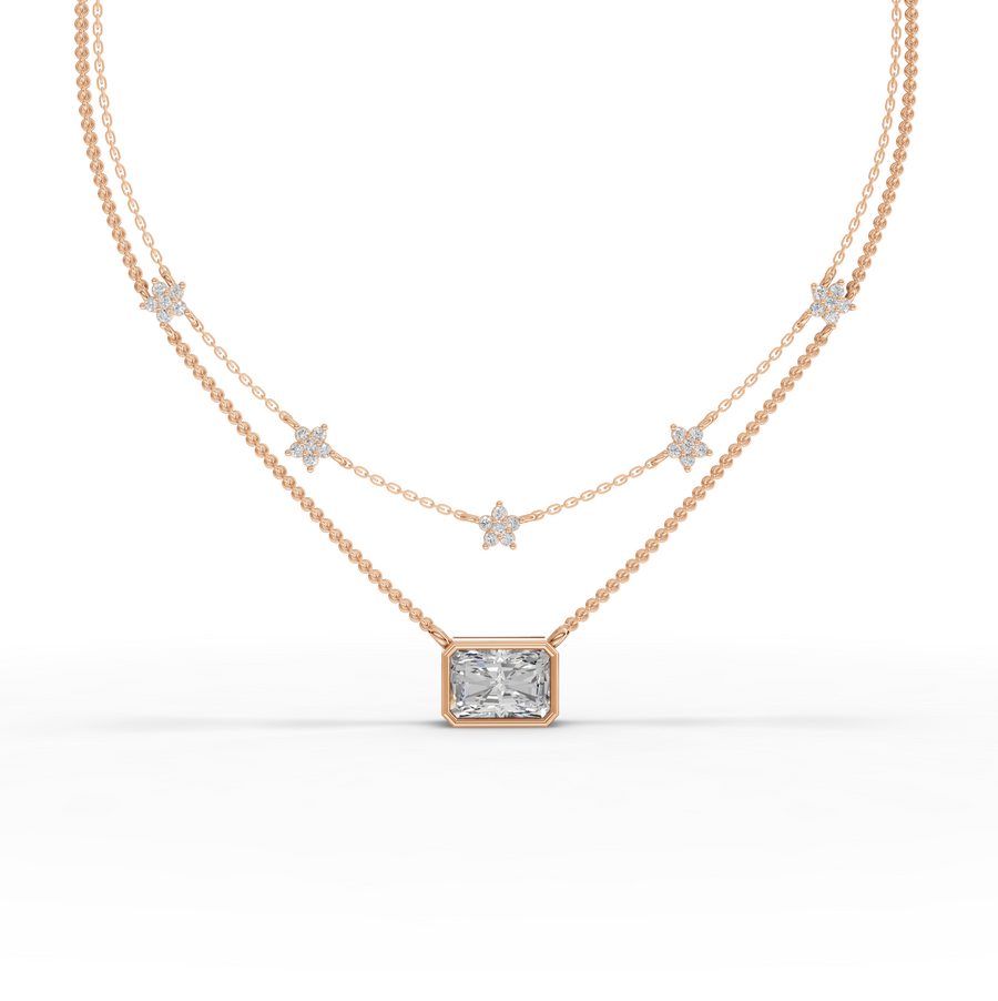 2.25 Ct Radiant Layered Star Necklace 2.00 Ct Center