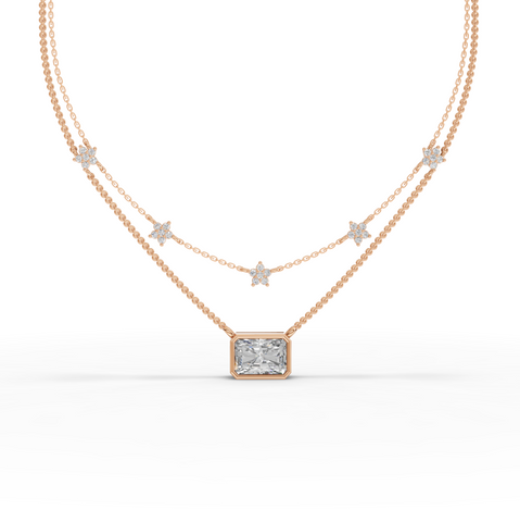 2.25 Ct Radiant Layered Star Necklace 2.00 Ct Center