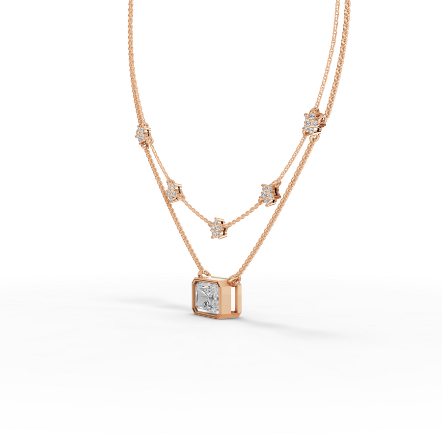 2.25 Ct Radiant Layered Star Necklace 2.00 Ct Center