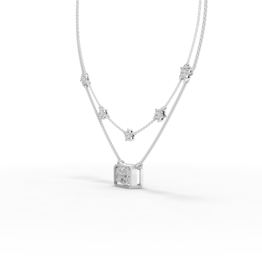 2.25 Ct Radiant Layered Star Necklace 2.00 Ct Center