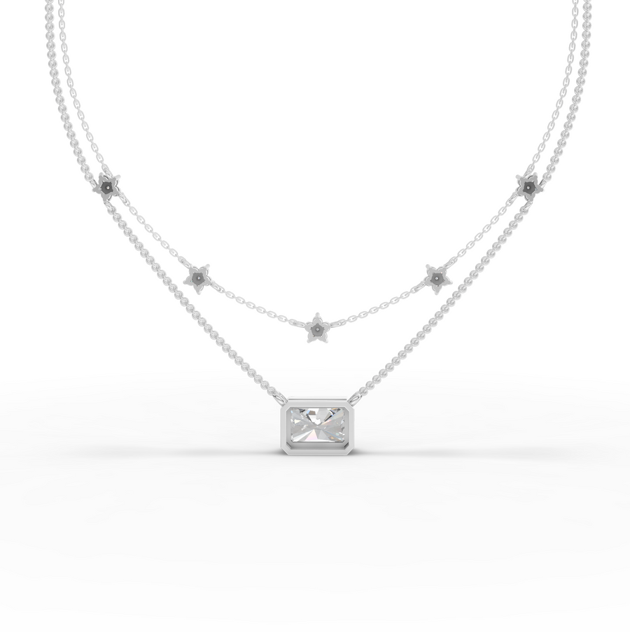 2.25 Ct Radiant Layered Star Necklace 2.00 Ct Center