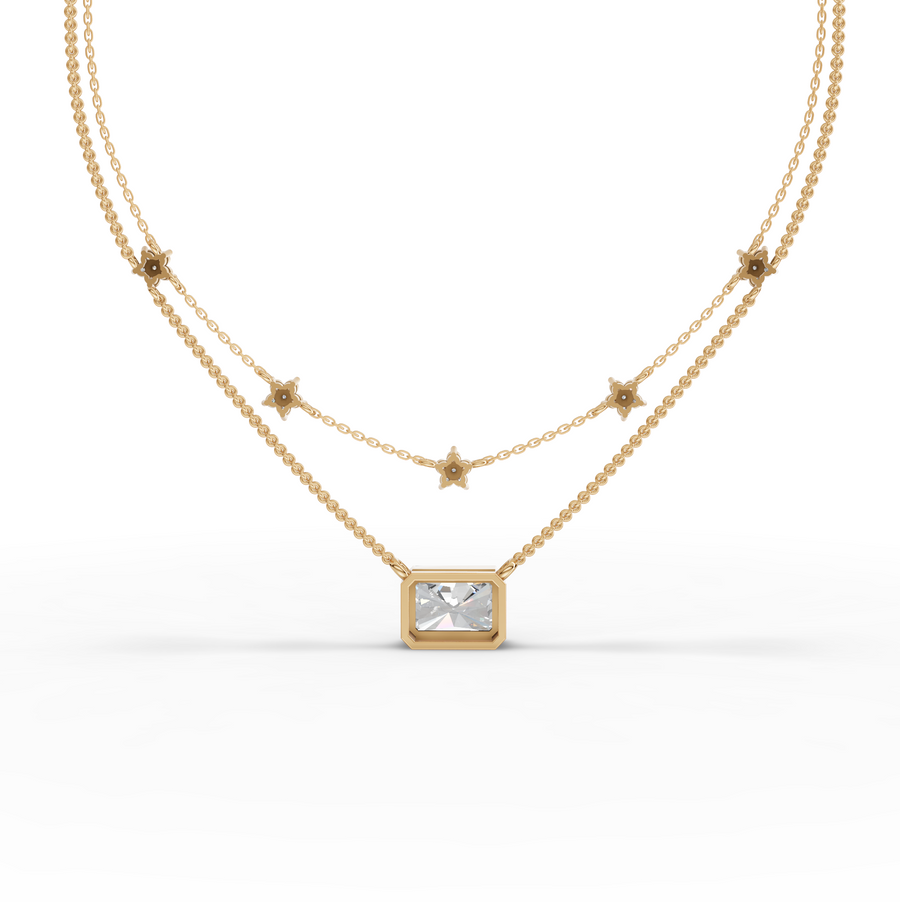 2.25 Ct Radiant Layered Star Necklace 2.00 Ct Center