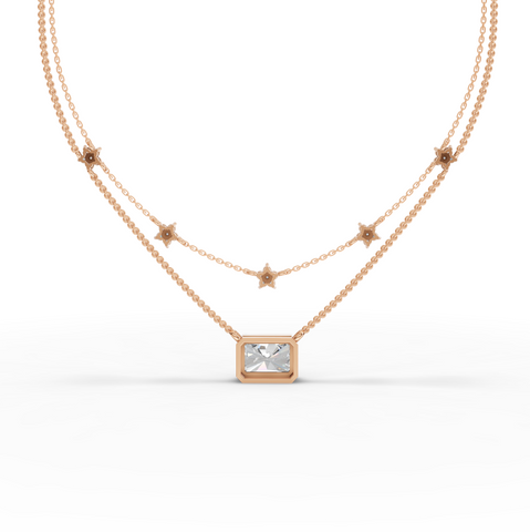 2.25 Ct Radiant Layered Star Necklace 2.00 Ct Center