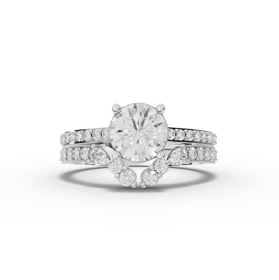 1.45 ct round lab diamond ring with 1.00 ct center stone and pavé double band setting