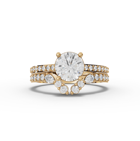 1.45 Ct Solitaire Round Lab Diamond Ring with Pavé Band Set 1.00 Ct Center
