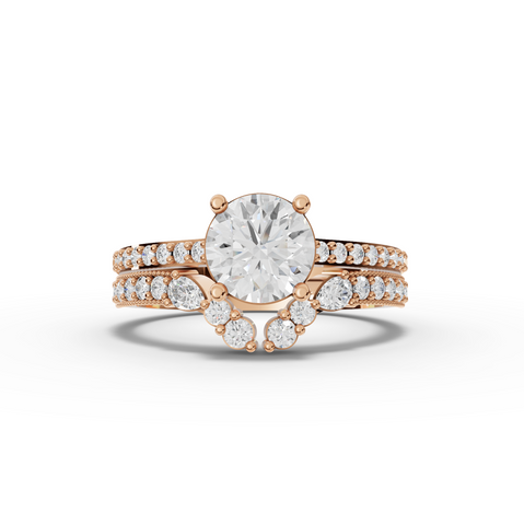 1.45 Ct Solitaire Round Lab Diamond Ring with Pavé Band Set 1.00 Ct Center
