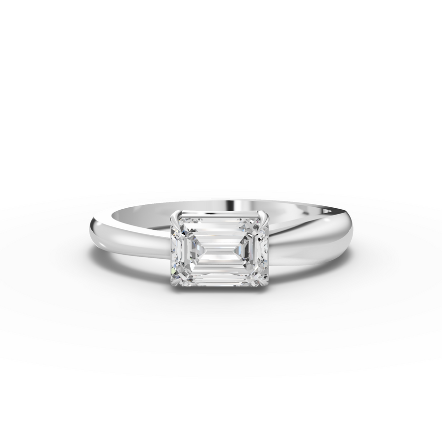 0.75 ct emerald cut lab diamond ring with twisted band and sleek engagement ring setting