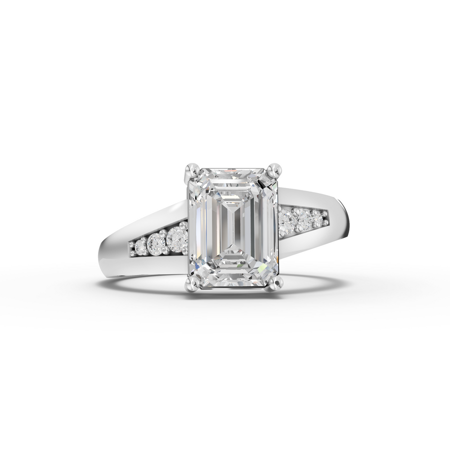 1.59 ct emerald cut lab diamond ring with 1.5 ct center stone and pavé crossover band