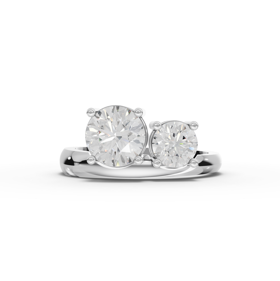 1.50 ct round Toi et Moi lab diamond bypass ring with two-stone design and curved band