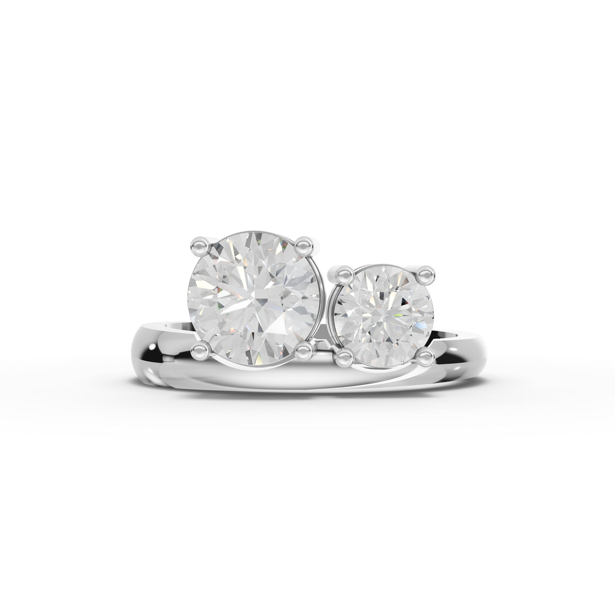 1.50 ct round Toi et Moi lab diamond bypass ring with two-stone design and curved band