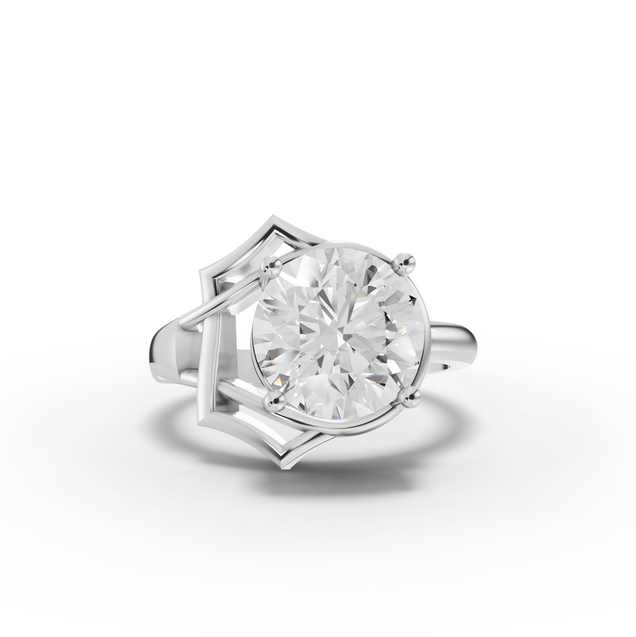 3.00 ct round solitaire lab diamond ring with geometric frame setting in a modern fine jewelry design