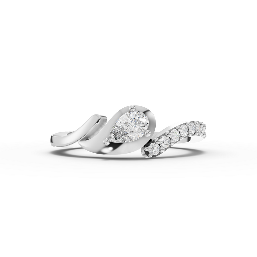 0.32 ct pear wave lab diamond ring with 0.21 ct center stone and pavé band