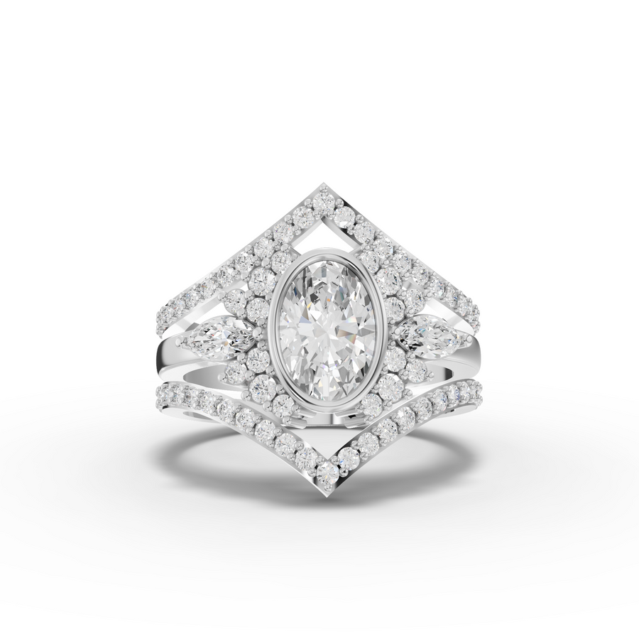 1.75 ct oval halo lab grown diamond ring set with 1 ct center stone and matching accent band