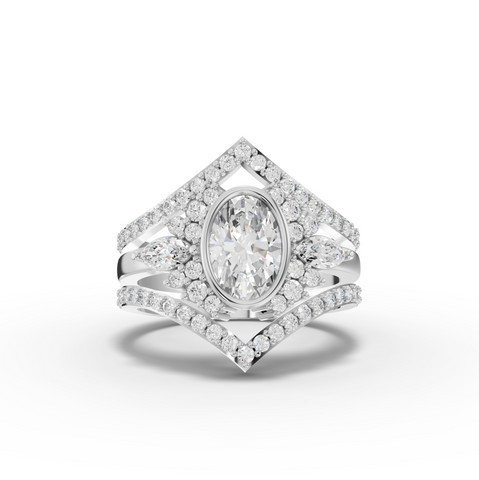 1.75 Ct Oval Solitaire Halo Lab Diamond Ring with Accent Band Set 1 Ct Center