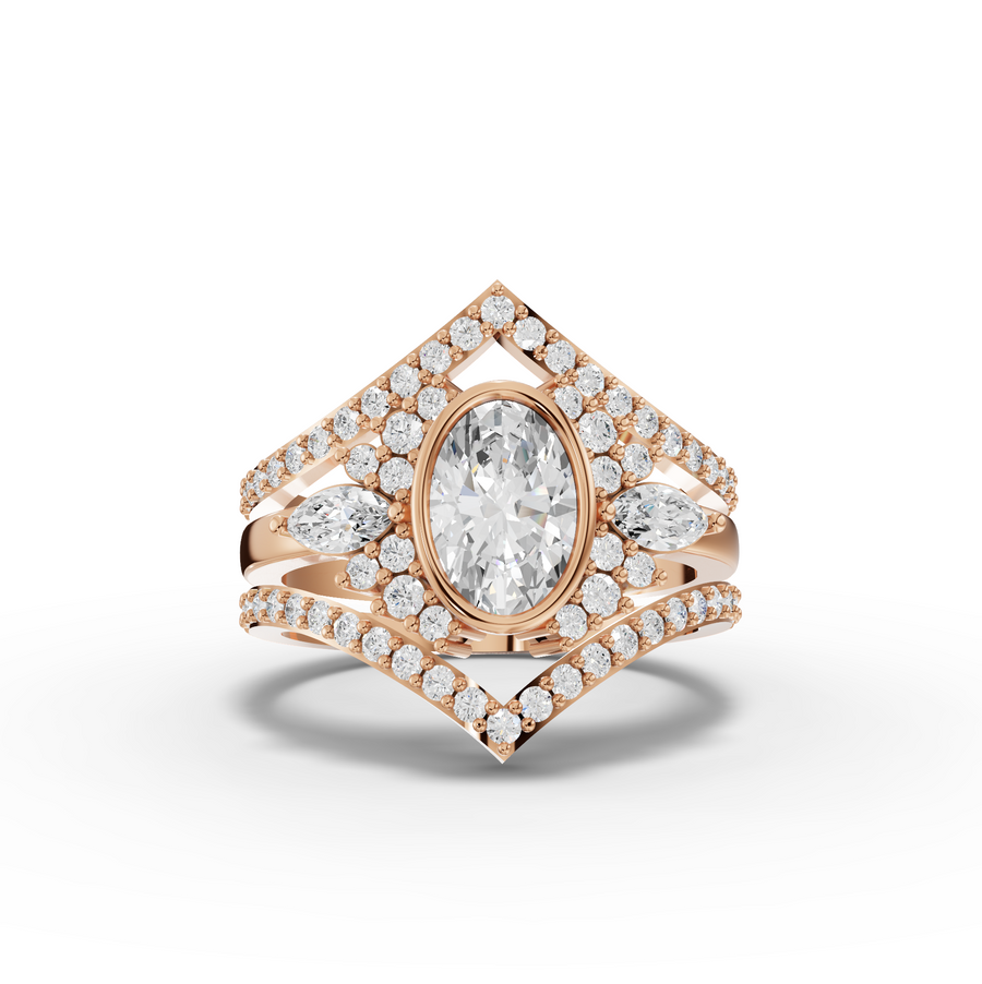 1.75 Ct Oval Halo With Side Stone Band Ring Set 1.00 Ct Center