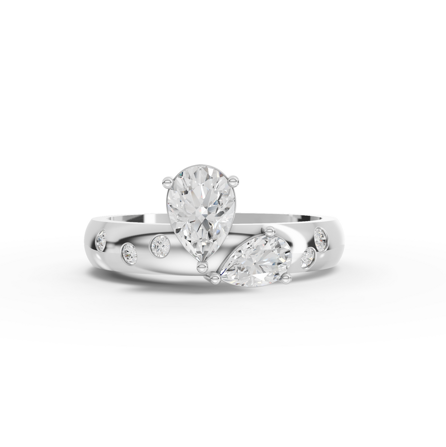 0.78 ct pear Toi et Moi lab grown diamond ring with accent stones in a refined two-stone setting