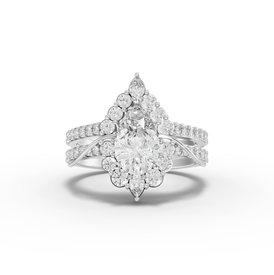 1.83 ct oval lab diamond halo ring with 1.00 ct center and split pavé band set