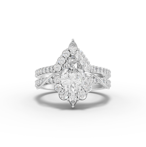 1.83 Ct Oval Lab Diamond Halo Ring with Split Pavé Band Set 1.00 Ct Center